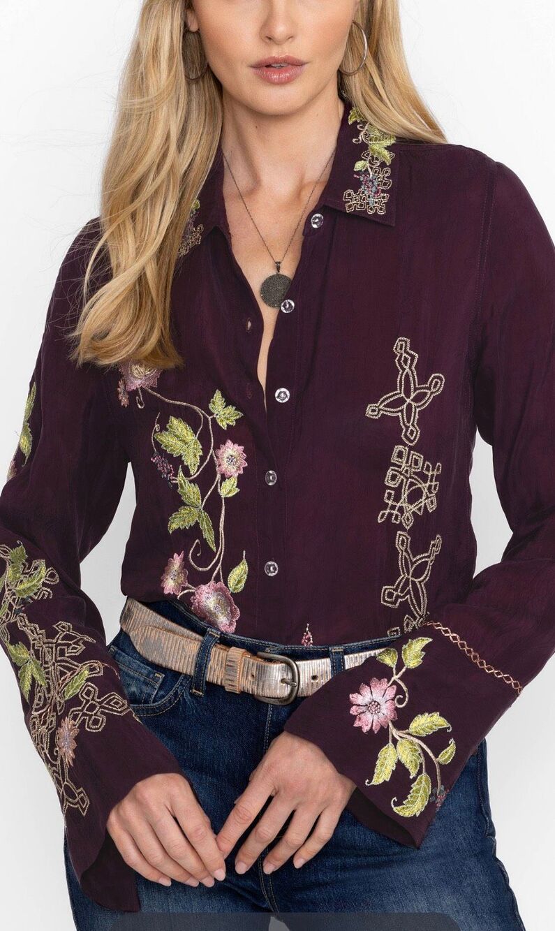 Johnny Was Workshop AVA Embroidered VINTAGE BUTTON DOWN SHIRT Women’s Small - Picture 2 of 9